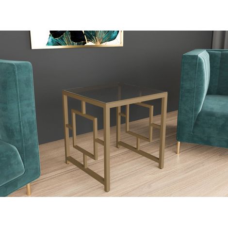 Deco In Paris – Table basse carrée en verre trempé noir et métal doré – Dimensions 50x50x55 cm – Design graphique chic pour salon (1/5)