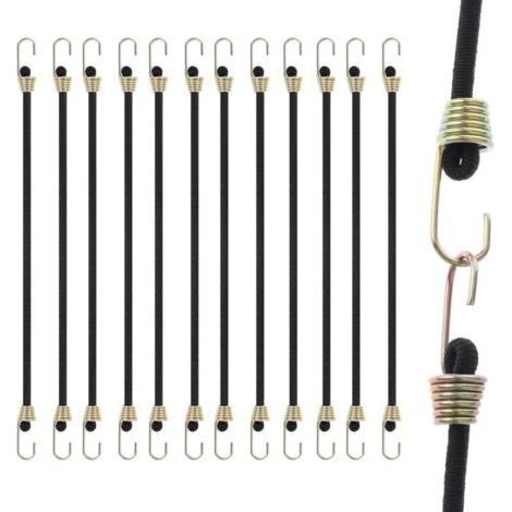 Lntyq Tendeurs Elastique avec Crochets, Lot de 12 Cordon Élastique avec Mousqueton, 25cm Sandow Elastique, Sangles Élastiques Robuste en Caoutchouc pour Sécuriser Les Bagages, Tente, Bâches, (1/5)