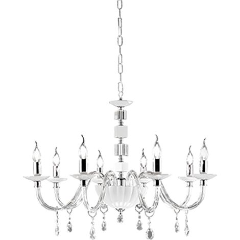 Lampadario sospeso LIVIA D85 cm in vetro e cristallo Bianco 8 luci (1/2)