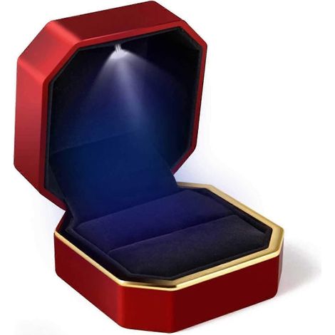 Luxuriöse Ringbox, quadratisches Samtetui für Eheringe mit LED-Beleuchtung-Red