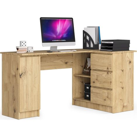 Eck-Schreibtisch AKORD B20 rechts in der Farbe Eiche Artisan mit 3 Schubladen und 4 Ablagen B155 x H77 x T85 cm