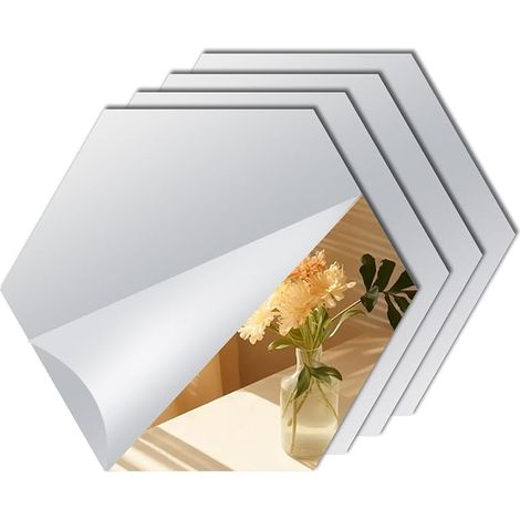 Lot de 10 autocollants miroir carrés autocollants hexagonaux de 20 x 20 cm - Pour murs, salle de bain, chambre à coucher, portes à faire soi-même (1/5)