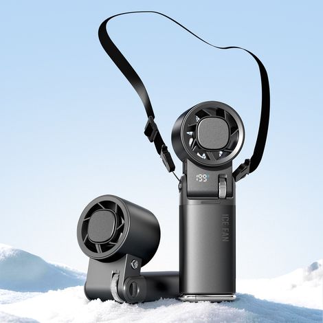 Tragbarer, faltbarer Halsventilator zum Aufhängen – Starker Hurricane-Effekt, extrem leise und leicht, ergonomisches Design (Modell Grau mit Sternen, 1 Stück)-lsw