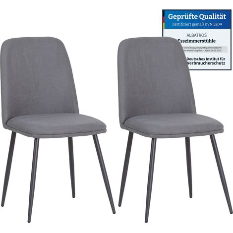 Albatros BONO Stoffstuhl Grau– 2er-Set Esszimmerstühle im modernen Retro-Design DEKRA-geprüft, pflegeleichter Stoffbezug (1/5)