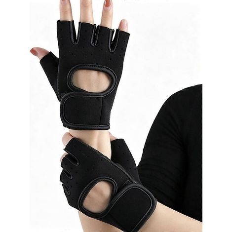 Gants demi-doigts, gants de fitness, gants demi-doigts respirants et antidérapants, moufles de gym, gants d'haltérophilie, noirs. (1/5)