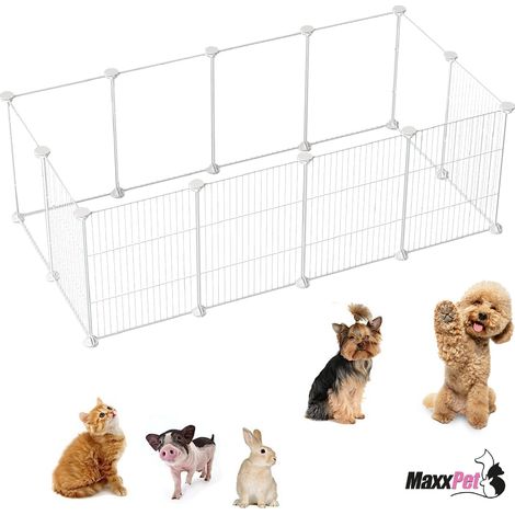 MaxxPet Puppy Park - Parque plegable para cachorros - Jaula para perros - Parque para cachorros con 12 paneles - 140x70x35cm - Blanco (1/5)