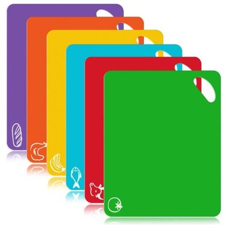 BUNTHAUS Tapis de cuisine en plastique flexible extra épais, lot de 6, tapis colorés avec icônes alimentaires et poignées faciles à saisir, passe au lave-vaisselle, lot de 6 (1/5)