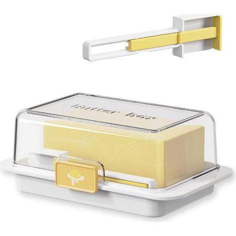 Butterdose mit transparentem Clipdeckel – Schwarze, quadratische Butterdose zum Schneiden und Aufbewahren von Butter und Käse (Weiß) (1/5)