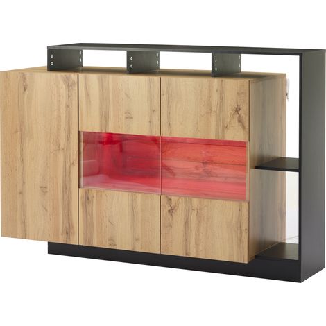 Credenza con 2 Ante, Ripiani Regolabili e LED Bluetooth per Soggiorno in MDF, Legno, 140×44×93.5 cm (1/5)