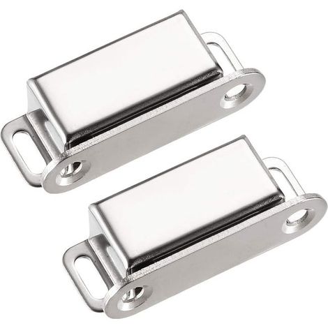 Due serrature magnetiche per ante di armadi, in acciaio inox, lunghe 46 mm, complete di 8 viti di montaggio (1/5)