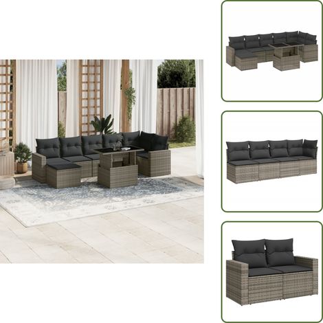 Tavolo da giardino - vidaXL Set Divano da Giardino 8 pz con Cuscini Grigio in Polyrattan - Rattan PE