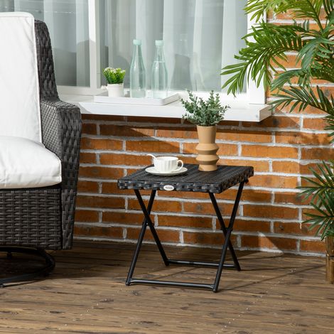 Tavolino da Giardino Pieghevole Salvaspazio in Rattan Sintetico e Acciaio, 40x40x40cm, Nero
