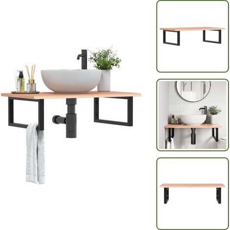 Waschtischplatte mit Halterung Stahl und Massivholz Eiche - Eichenholzmöbel - Waschtischhaltern - Badezimmerregale - Platzsparendes Möbel - Wandhängeschrank