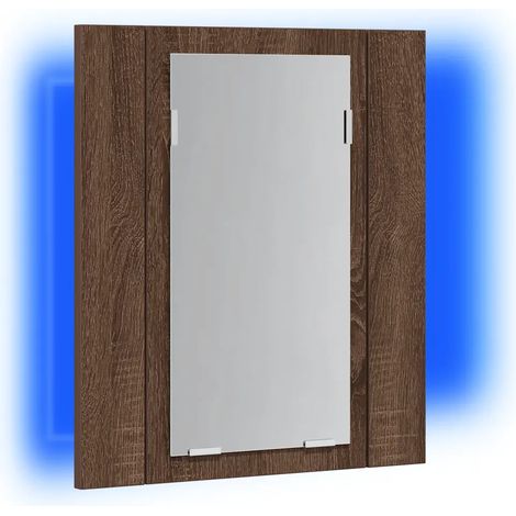 Armoire à miroir LED design mural salle de bain 40 x 12 x 45 cm rangement pratique en bois d'ingénierie chêne marron (1/5)