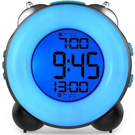 Réveil bruyant pour gros dormeurs avec alarme en option, double réglage d'alarme, fonction snooze (bleu complet) 1 pièce