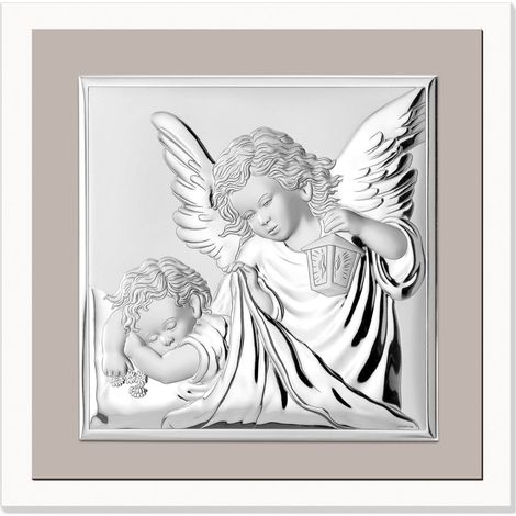 Cuadro de ángel de la guarda, plateado, moderno, para colocar sobre la cama  Tamaño: 17x17 cm  Referencia: VL81493/1L