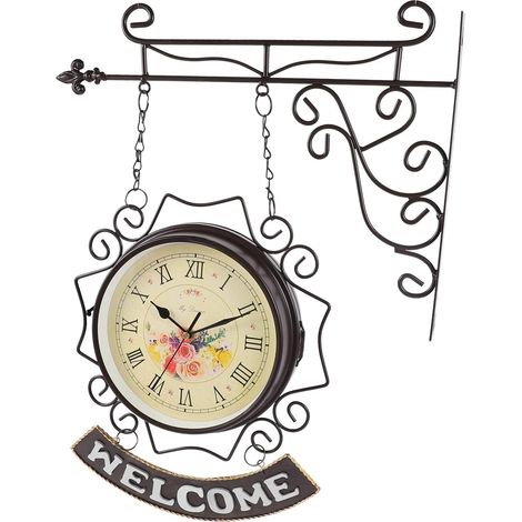 Horloge Murale Double Face Style Européen en Fer, Horloge Vintage Silencieuse Décorative, Diamètre Moyen, Couleur Café Rétro, pour Salon, la Cuisine et Bureau (1/5)