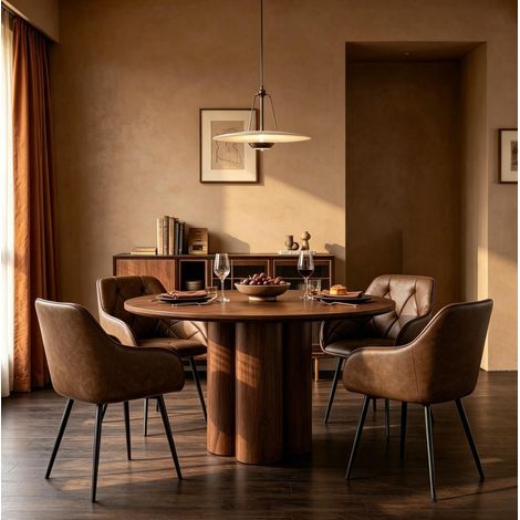 Set de 2 sillas de comedor marrón oscuro de polipiel con reposabrazos ergonómicos (1/5)