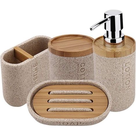 Nimco Kora - Badaccessoires-Set 4 in 1, Sandbeige/Bambus KO 24000SET-86