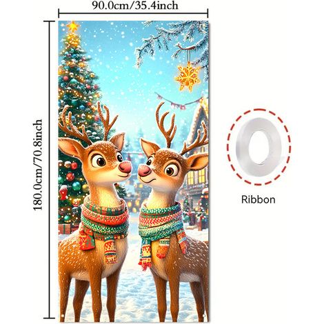 Décoration de porte Grinch vert, tissu d'ambiance, rideau de porte suspendu, bannière - 90 x 180 cm (œillets + ruban) - Style 22