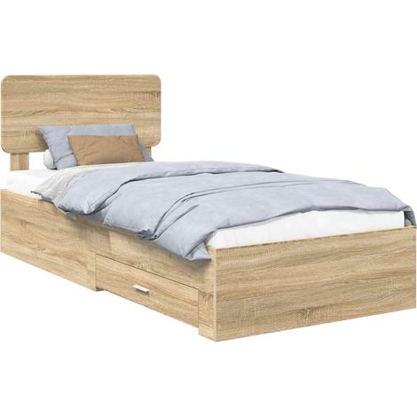 Bed Frame with Headboard Sonoma Oak 75 x 190 cm Engineered Wood vidaXL