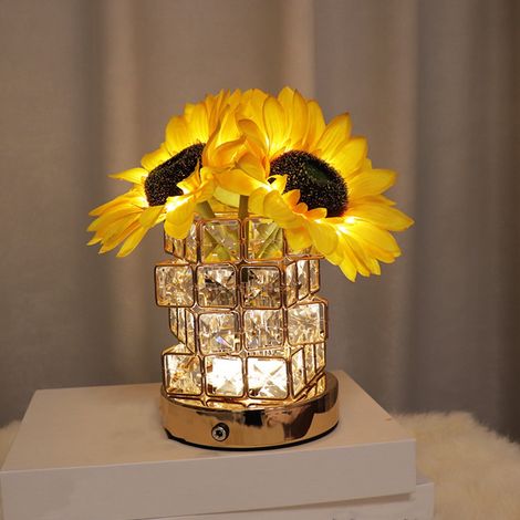 Lampe De Table Tournesol - LED Rechargeable - Vase En Verre - Dimmable - Pour Chambre À Coucher Salon Bureau - 12x12x22 cm - 1 Pièce (1/5)