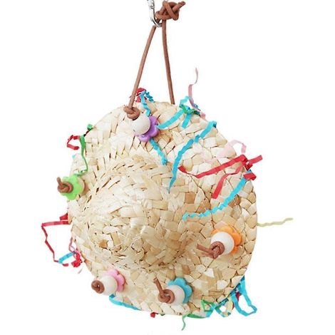 Petit jouet à mâcher en forme de chapeau de paille pour oiseaux, jouet à déchirer pour cage à oiseaux, jouet pour perruches calopsittes