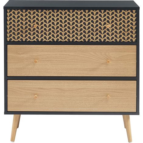 BAÏTA - Cassettiera nasturzio nero e effetto rovere 78 cm