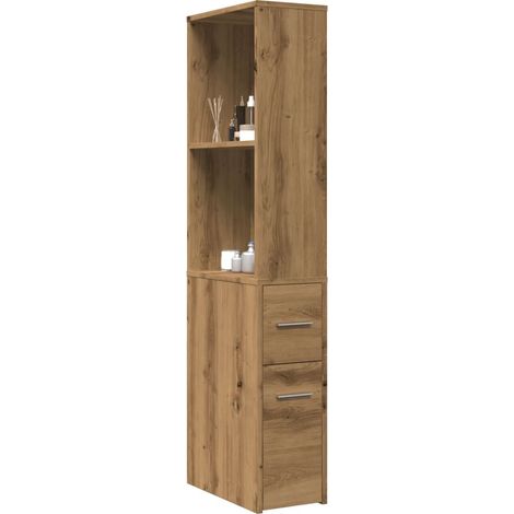Design In – Meuble de salle de bain étroit en bois d'ingénierie chêne artisanal – 2 tiroirs – Dimensions 22x41x135 cm – Roulettes pour mobilité - CFW38462 (1/5)