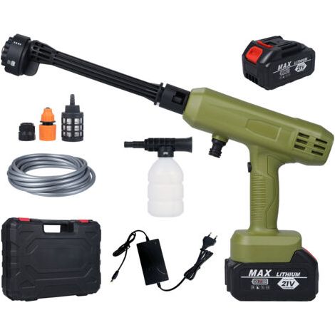 Pair - Pistolet à eau électrique nettoyeur haute pression sans fil 2 pièces batterie 21 V 3000 mAh avec buse 6 en 1 pour voitures, mur, route, clôture, lavage de cour, fleurs (1/5)