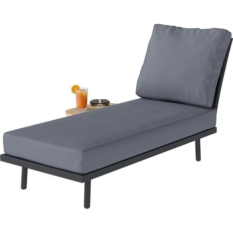 Gartenliege mit waschbaren Olefin-Kissen und seitlicher Metallablage, 58 x 137 x 75 cm, grau