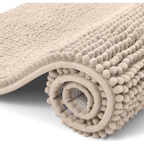 Tapis de bain en chenille - Antidérapant - Doux et absorbant - Lavable - 40 x 60 cm - Beige