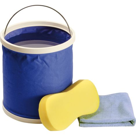 Kit de nettoyage - seau pliable eponge et chiffon (1/4)