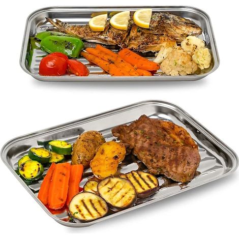 Ensemble de 2 paniers à griller perforés en acier inoxydable pour légumes et viande, compatibles avec les barbecues à charbon, à gaz et électriques. (1/5)