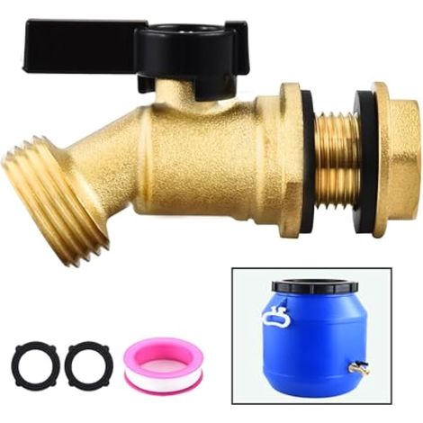 Robinet à boisseau en laiton fileté 1,9 cm avec raccord de cloison, conforme à la norme sans plomb, convient pour le raccord fileté de tuyau d'arrosage (1/5)