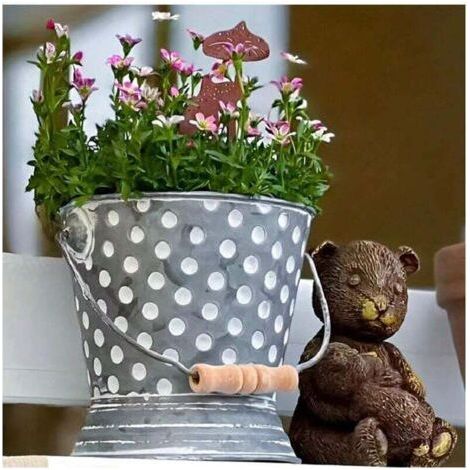 QORVA-Jardinière vintage en métal poli, 1 pièce - Seau rustique en fer avec trous de drainage, idéale pour les plantes succulentes et les petites plantes - Idéale pour les jardins intérieurs/extérieur (1/4)