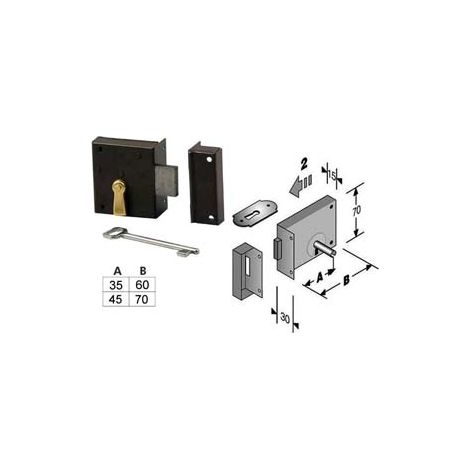 SERRATURA DA APPLICARE PER CANTINE 188- - entrata mm.35 lunghezza mm.60 DX - 2 pezzi BONAITI