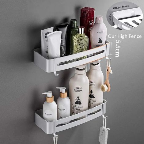 Befestigung des Badhalters ohne Bohren Badezimmerablage, 2-Schicht-Edelstahl-Aluminium-Legierung Badezimmer-Duschablage Duschkorb f眉r Shampoo (1/5)