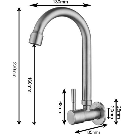 Robinet Murale Cuisine - Acier Inoxydable 304 - Rotation 360° - Pour Évier - 1 Pièce (1/5)