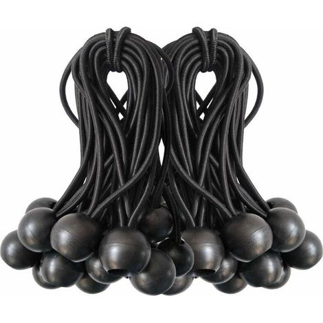 VURAHOME -Lot de 50 cordes élastiques en forme de balles à lacets avec boule pour auvents, bâches, pavillons, tentes, sacs de couchage (Noir), (1/5)