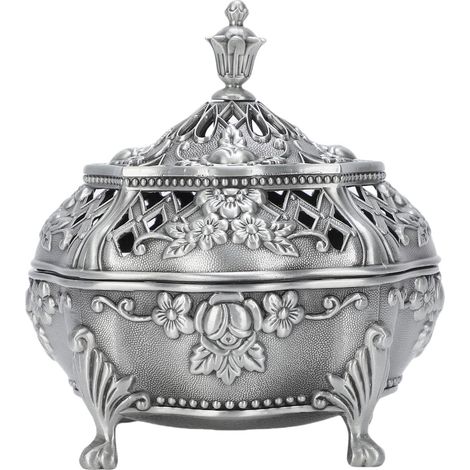 Porte-encens, Support de cône de bâton en Alliage de Zinc sculpté avec Couvercle, Ornement d'intérieur, décoration de la Maison (Couleur étain Antique) (1/5)