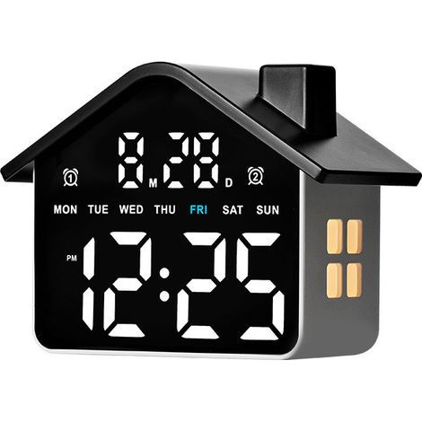 LED Alarm Clock — Electronic Desk Clock in the Shape of a House, Night Light, Temperature Display, Date and Day, Countdown Timer and Adjustable Brightness — Ideal for the Bedroom (1/5)