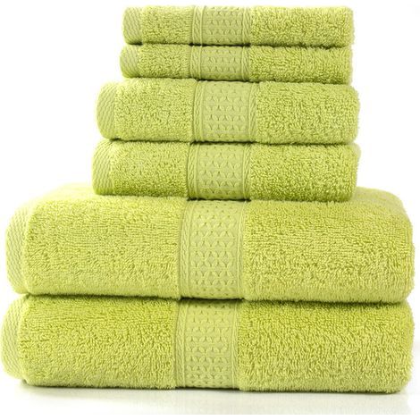 Baumwollhandtuch, saugfähiges Badetuch, weiches quadratisches Handtuch, Set mit 3 oder 6 Handtüchern (grasgrün). (1/5)