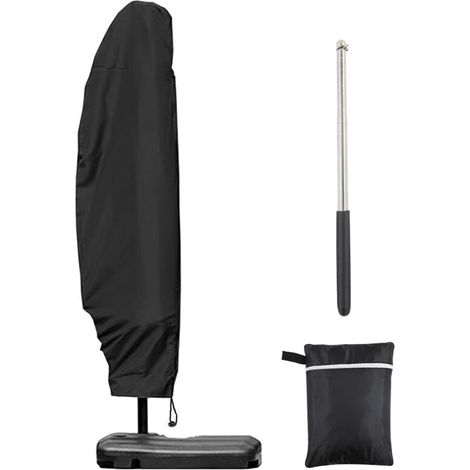 Housse de Protection pour Parasol Deporte 3m 4m, Housse de Parasol Déporté avec 1,4m de Long Fermeture Éclair, Protection pour Parasol Deporte avec Tige Télescopique, 280x30/80/45 cm