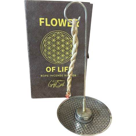 Ensemble d'encens en corde et porte-encens plaqué argent - Fleur de Vie- Vendu par 1 (1/4)