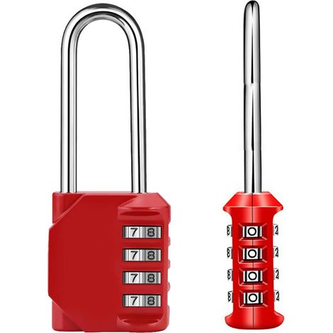 Cadenas étanche à combinaison à 4 chiffres, cadenas d'extérieur pour écoles, gymnases et casiers (lot de 2, rouge) (1/5)