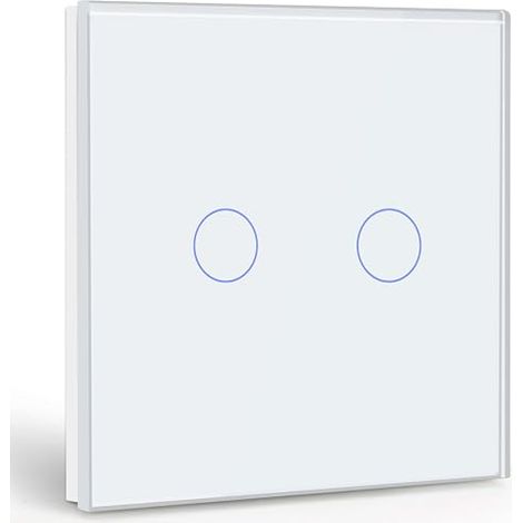 Interruptor táctil de 2 vías y 1 canal, interruptor de luz blanco con pantalla LED, interruptor táctil con sensor táctil, panel de cristal - Sin cable neutro (1/5)