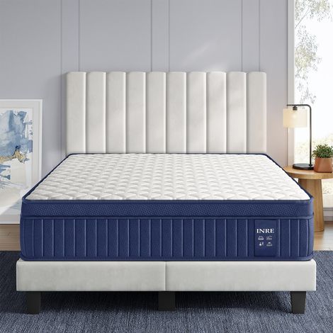Matelas 140x190 cm INRE, Épaisseur 30 cm, Ressorts Ensachés, Confort Ferme, Solide et Confortable, Certifié Oeko-tex, 7 Zones Différenciées, Bleu (1/5)