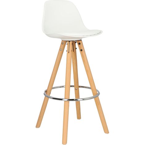 Sgabello da bar Nord, bianco, ecopelle, legno (1/5)