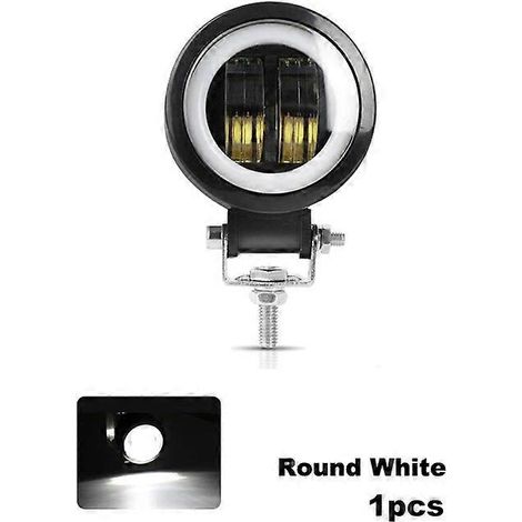 Barre LED étanche NLpearl 12V/24V tout-terrain 20W, projecteur de travail LED avec anneaux lumineux LED 6D pour SUV, quad, camion, bateau, 4x4, moto (1 pièce ronde blanche). (1/5)